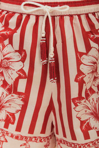 Floral Chains cotton shorts - Red
