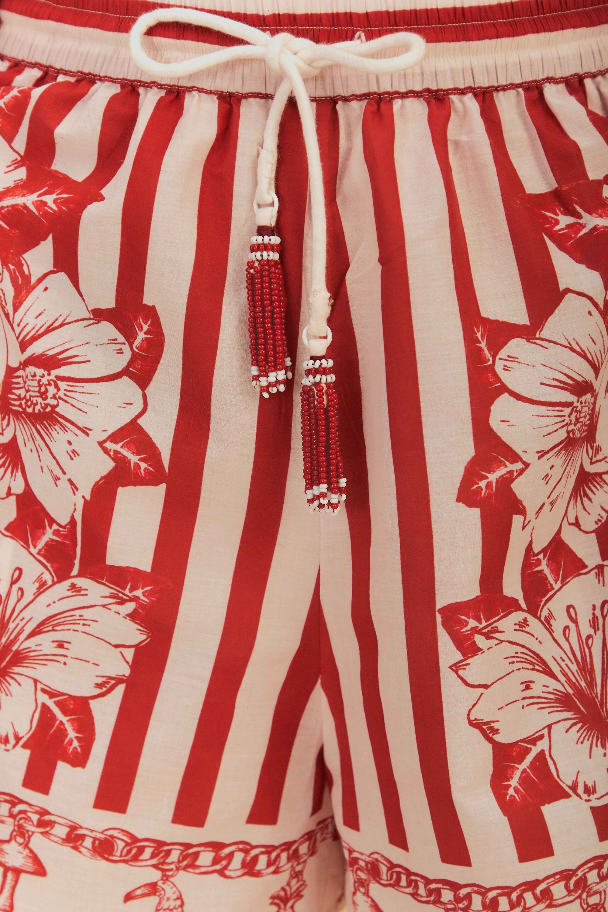 Floral Chains cotton shorts - Red