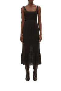 Robe midi en dentelle crochetée - Noir