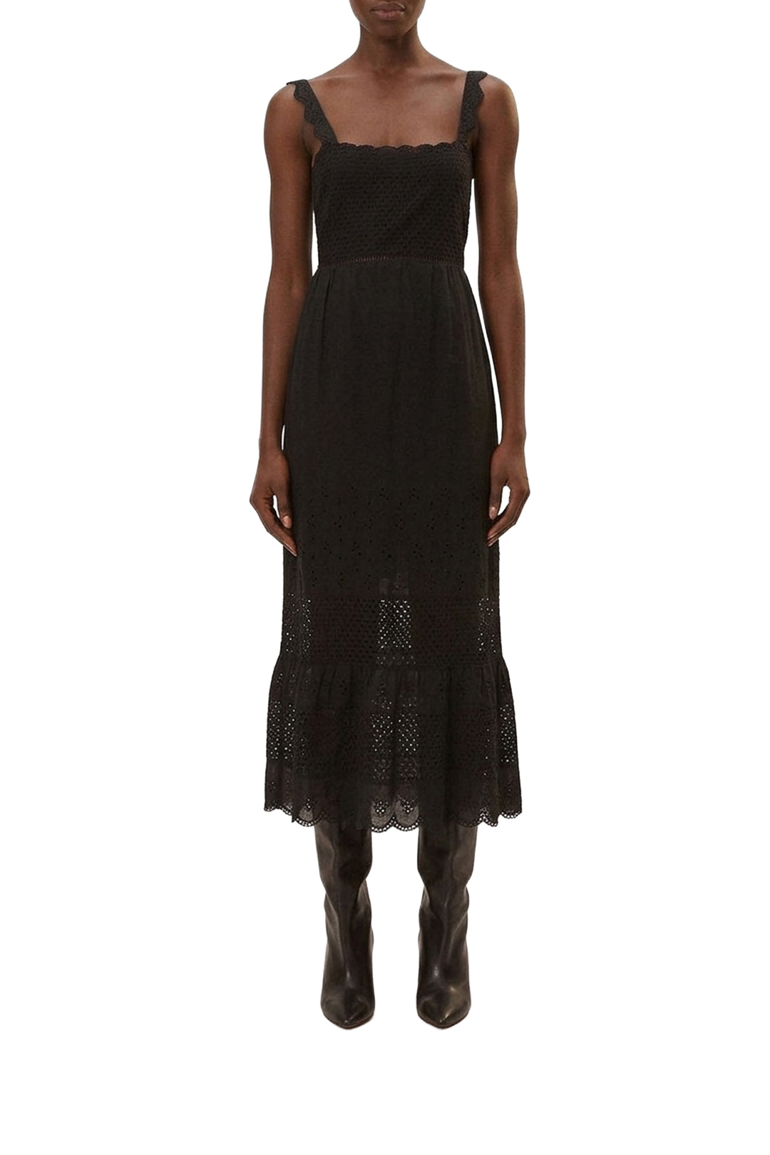 Robe midi en dentelle crochetée - Noir