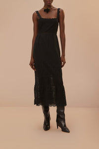 Robe midi en dentelle crochetée - Noir