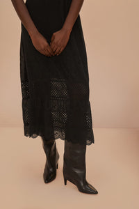 Robe midi en dentelle crochetée - Noir