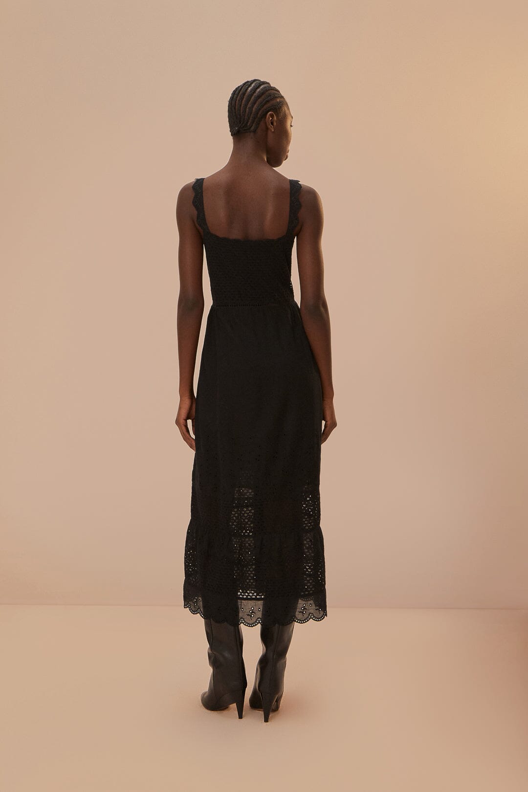 Robe midi en dentelle crochetée - Noir