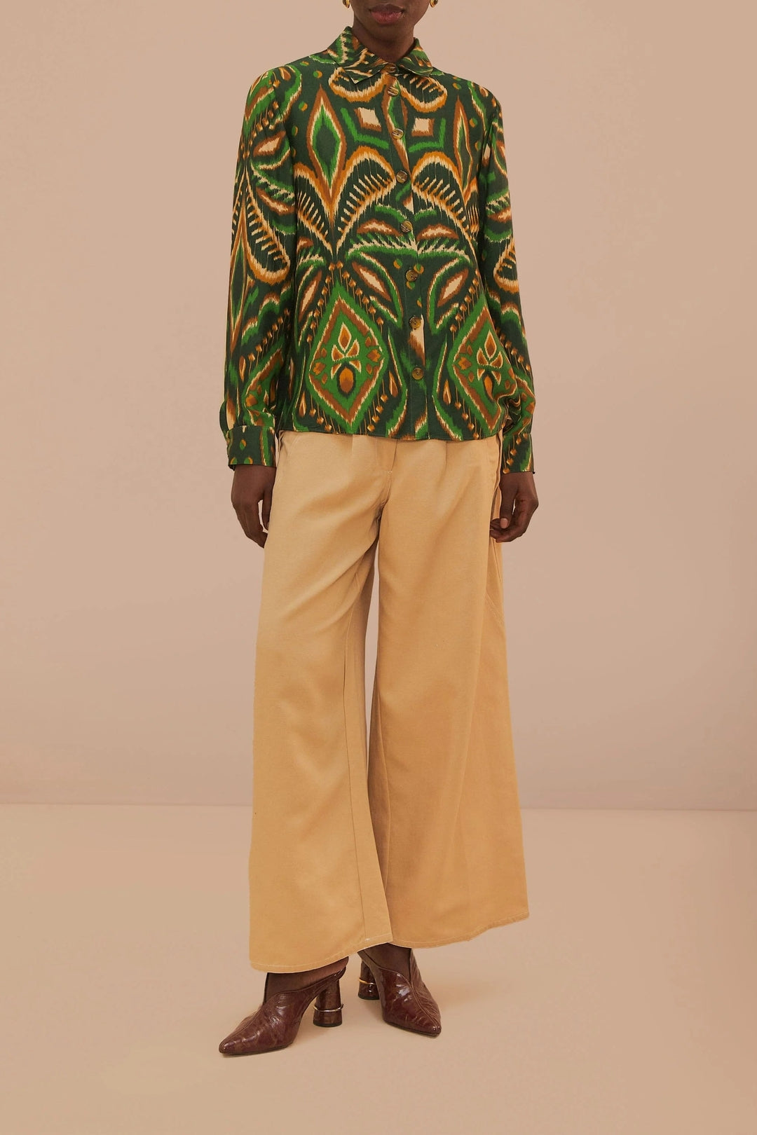 MEDIA OFF LINE_Pantalon surpiqué taille basse en coton - Beige