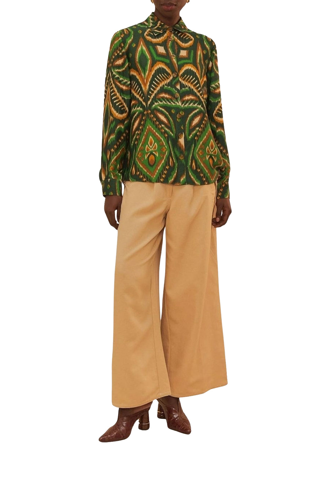Pantalon surpiqué taille basse en coton - Beige