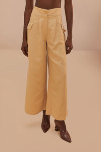 MEDIA OFF LINE_Pantalon surpiqué taille basse en coton - Beige