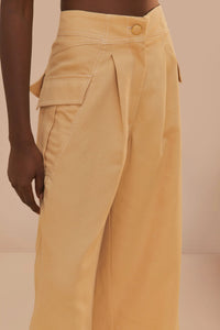 MEDIA OFF LINE_Pantalon surpiqué taille basse en coton - Beige