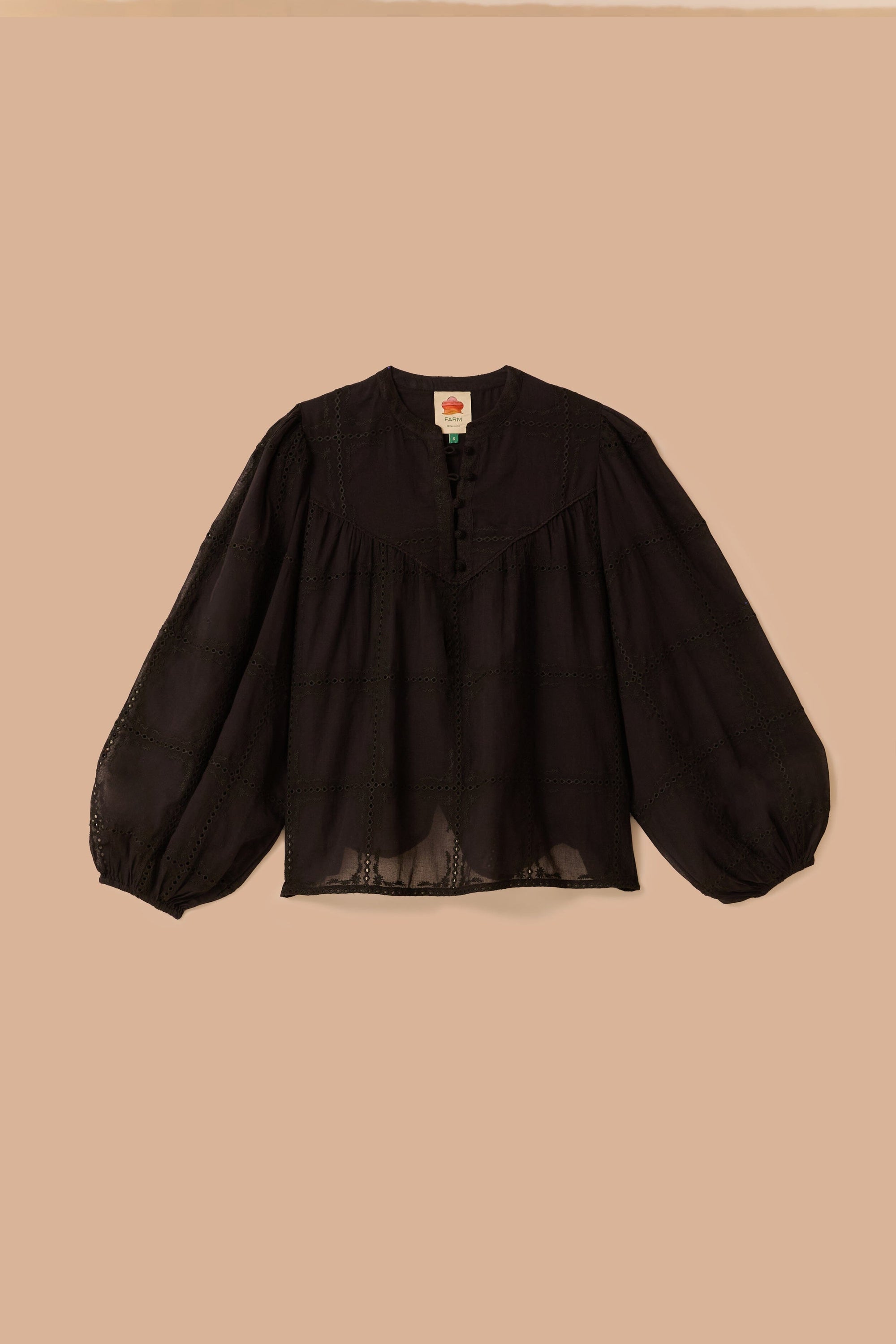 Blouse à manches longues et volants en coton - Noir