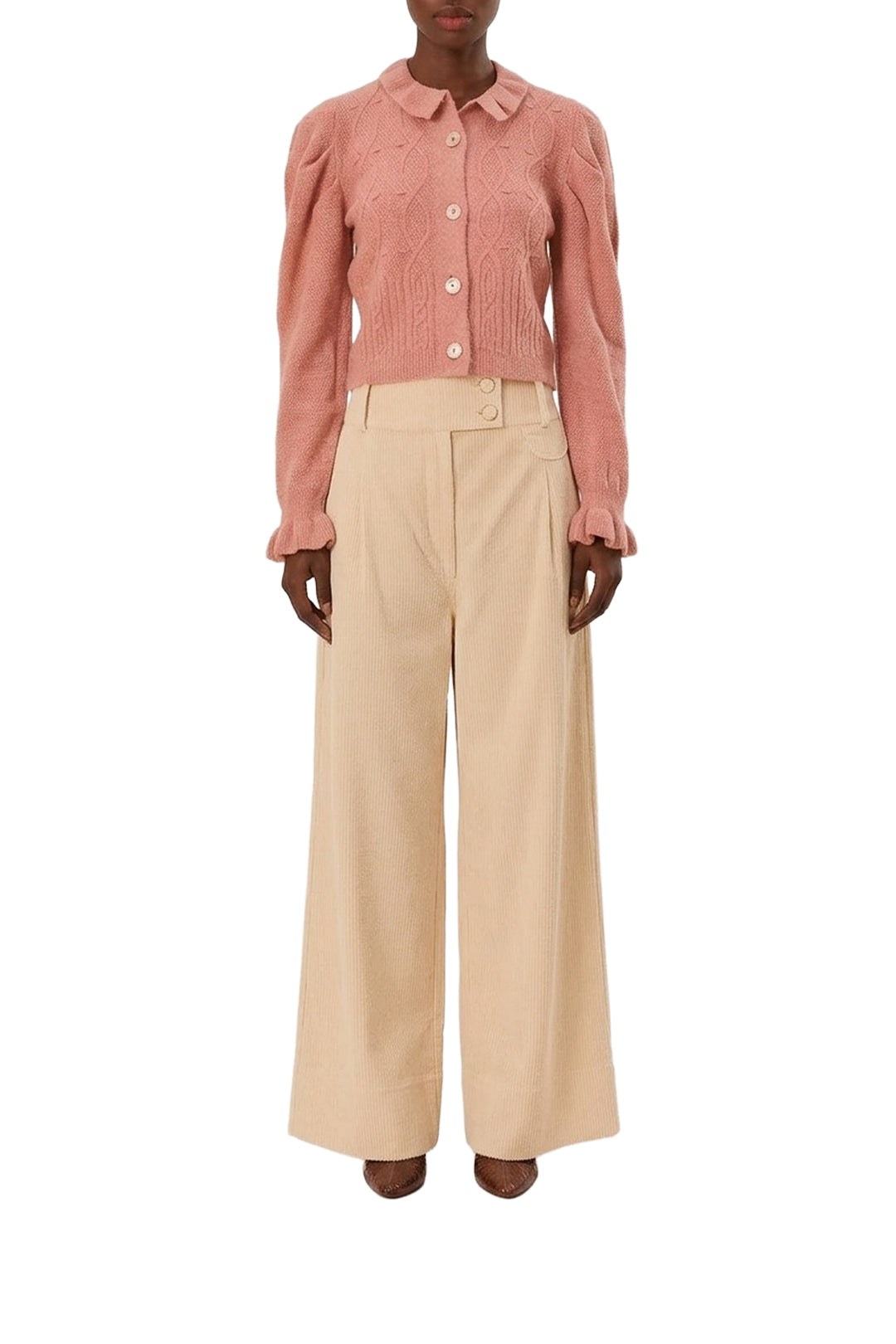 Pantalon à double ceinture en coton - Beige