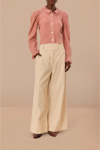Pantalon à double ceinture en coton - Beige