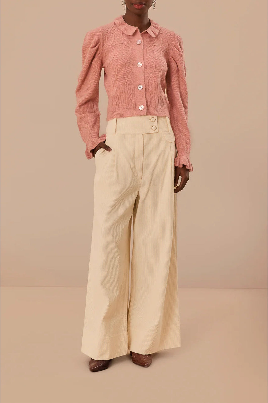 Pantalon à double ceinture en coton - Beige