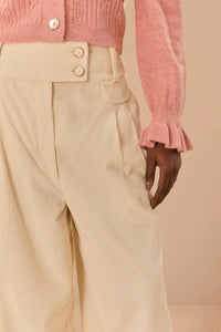 Pantalon à double ceinture en coton - Beige