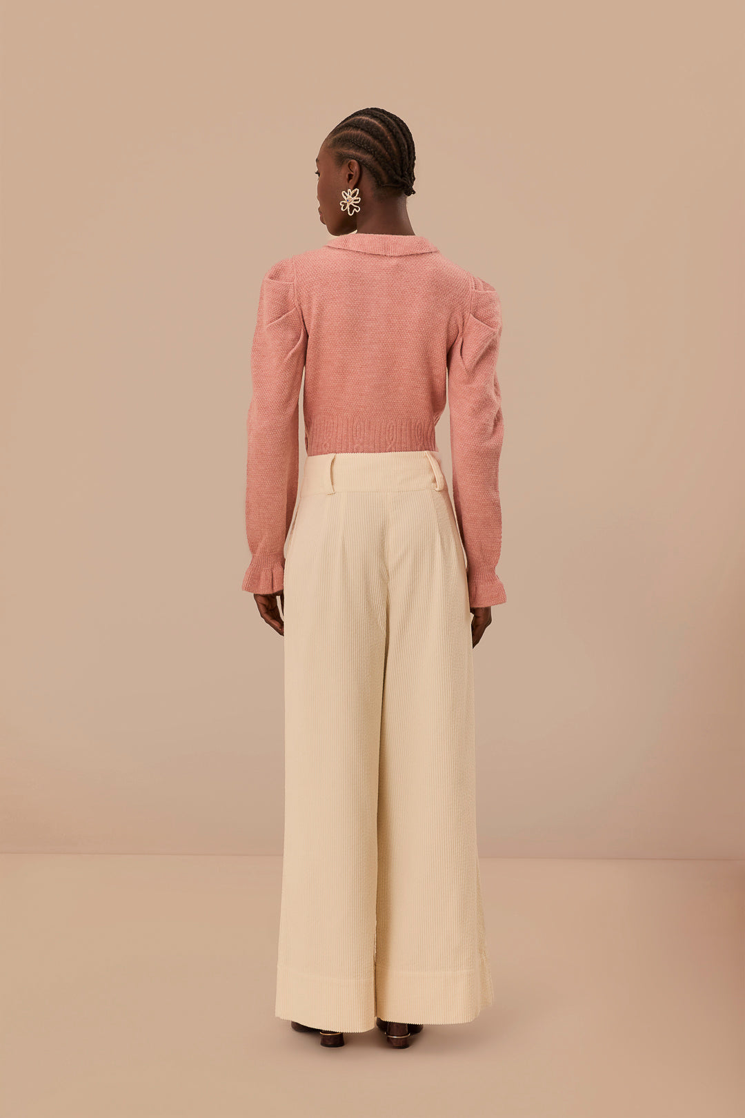 Pantalon à double ceinture en coton - Beige