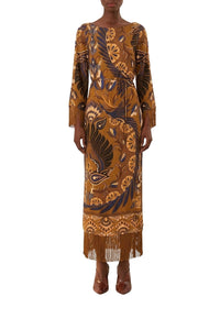 Heart-patterned midi dress - Brown