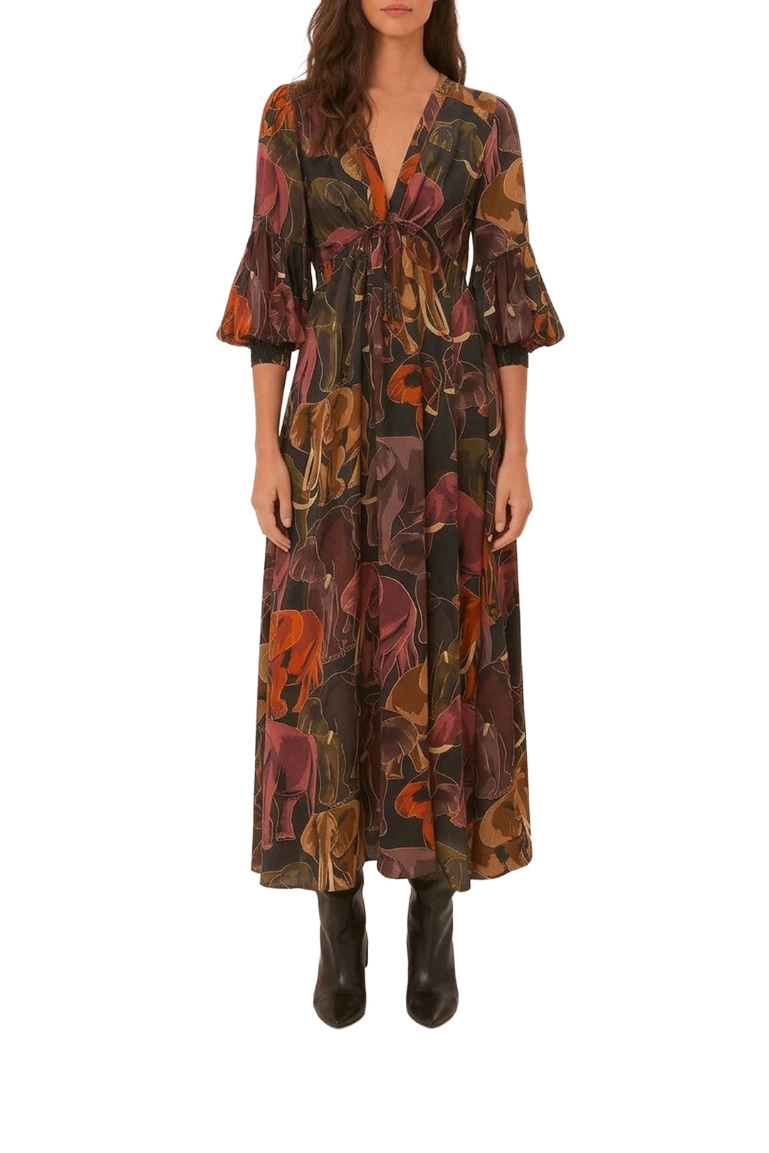 Robe longue Elephants - Marron