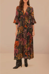 Robe longue Elephants - Marron