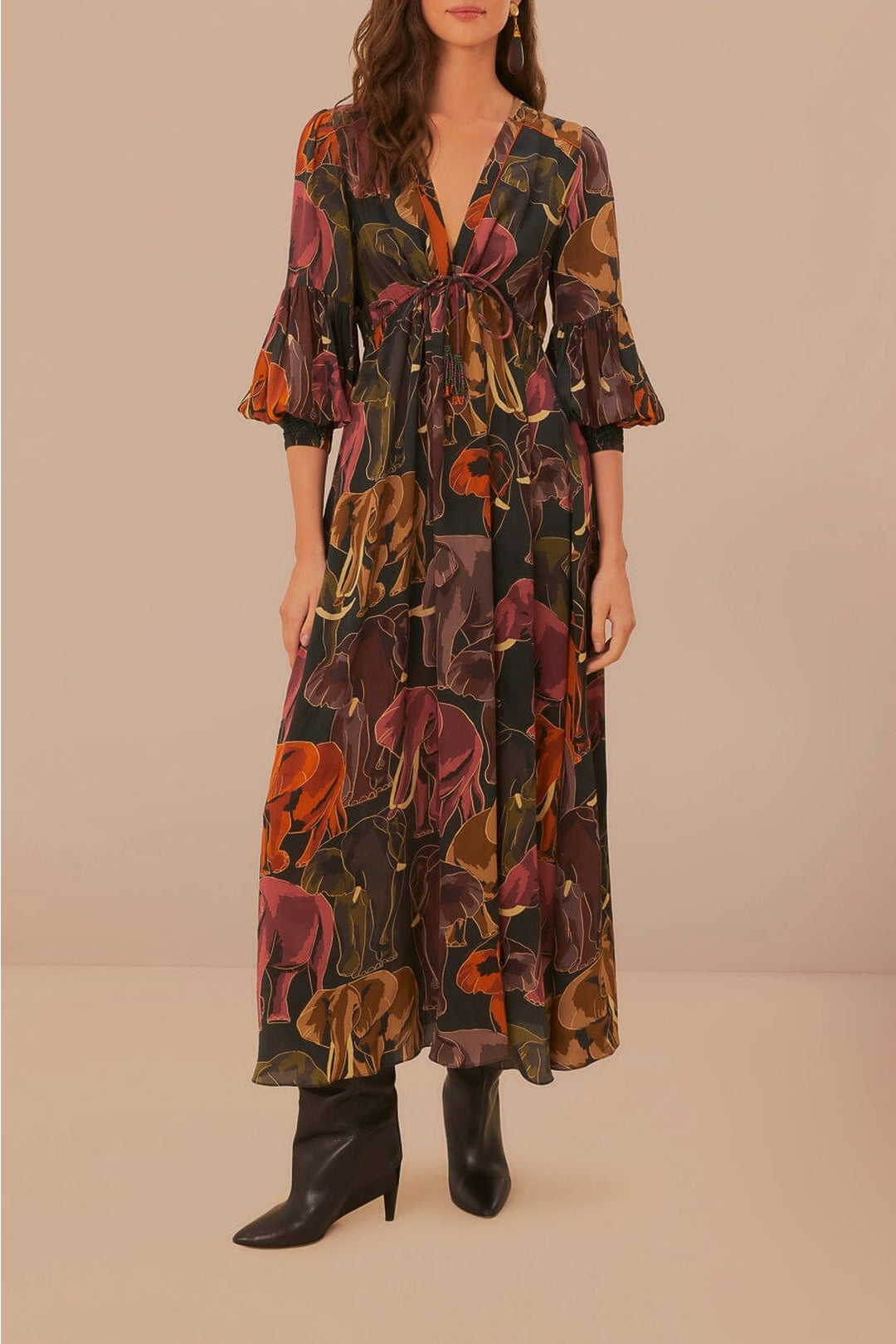 Robe longue Elephants - Marron
