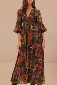 Robe longue Elephants - Marron
