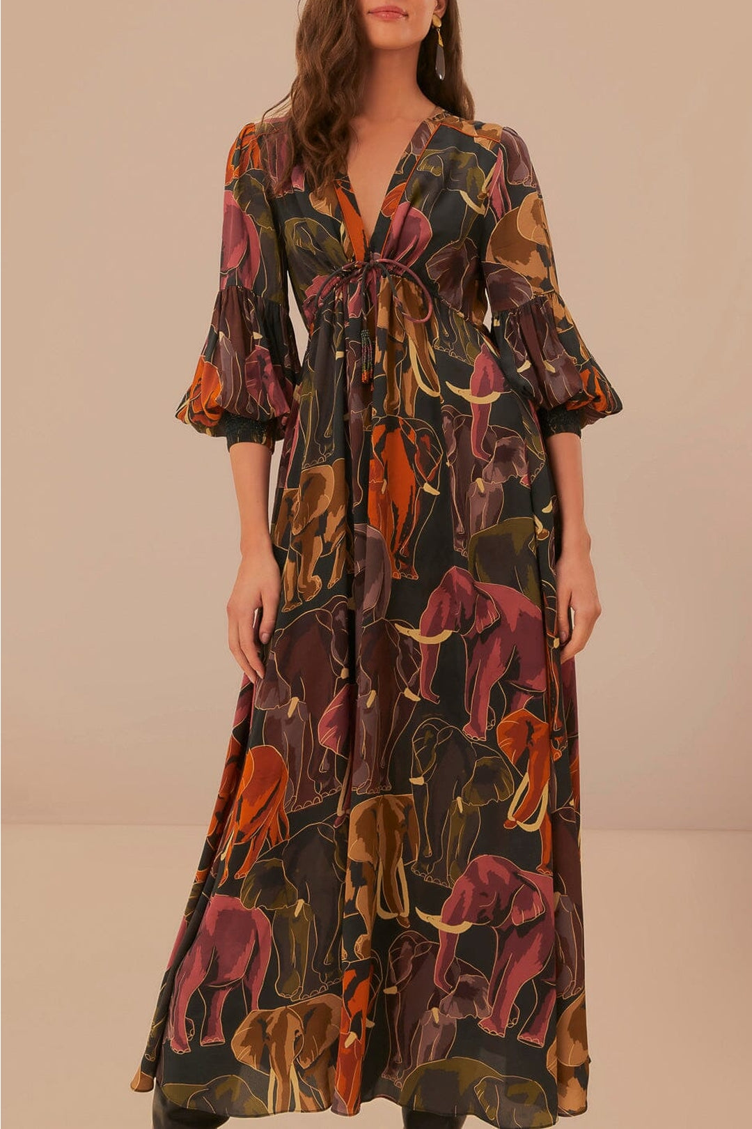Robe longue Elephants - Marron