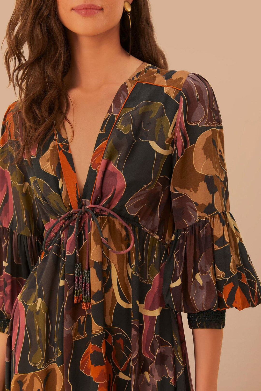 Robe longue Elephants - Marron