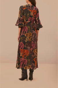 Robe longue Elephants - Marron