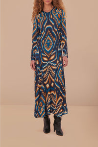 Pineapple print maxi dress - Blue
