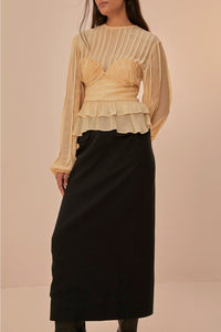 Midi skirt with back slit in cotton - Black
