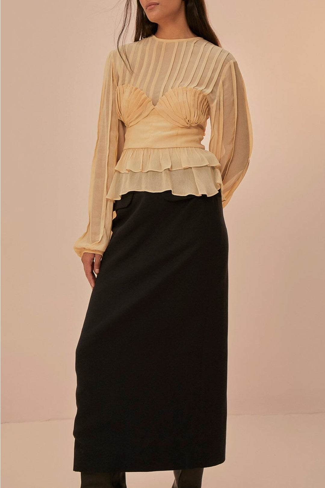 Midi skirt with back slit in cotton - Black