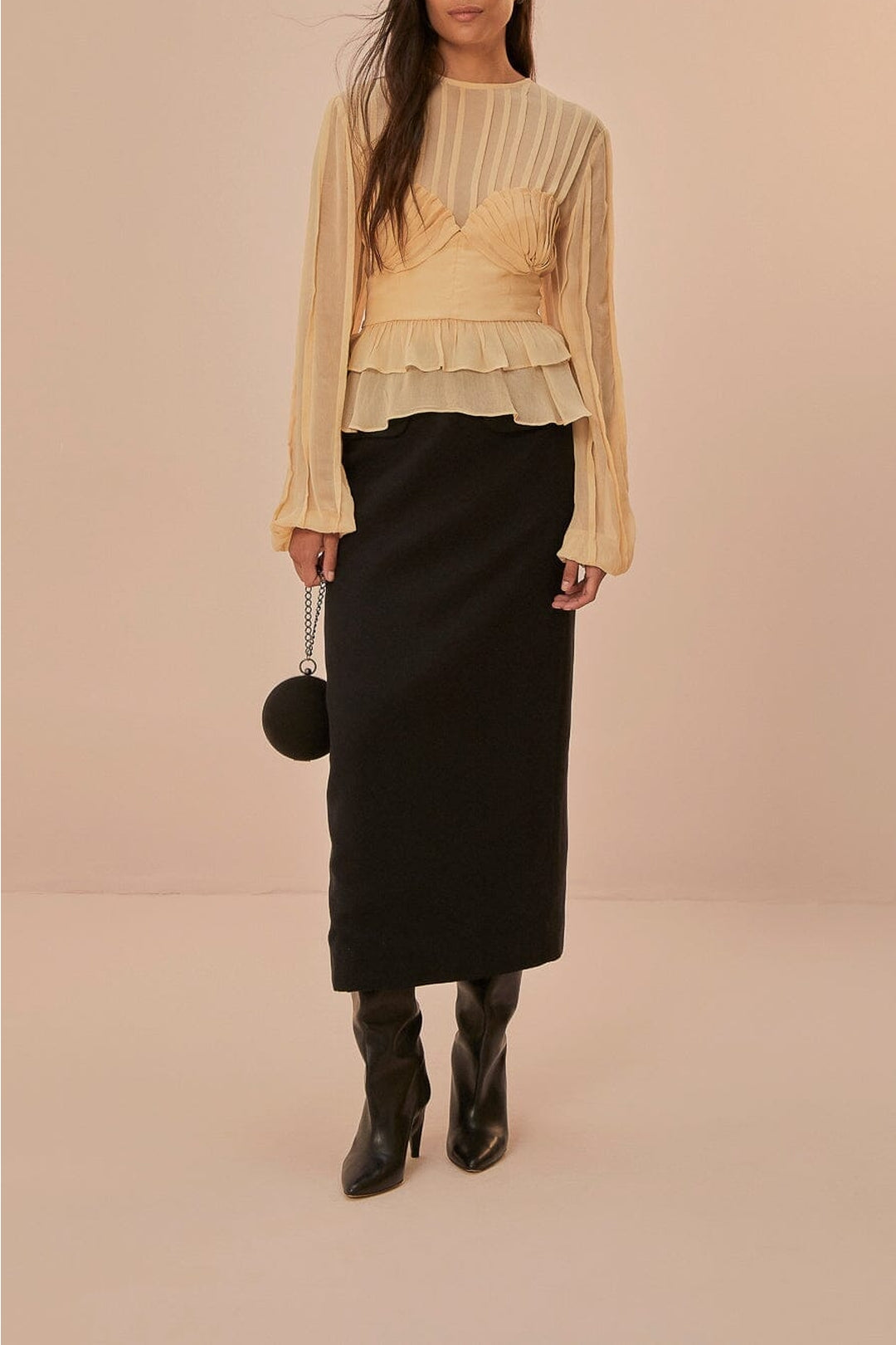 Midi skirt with back slit in cotton - Black