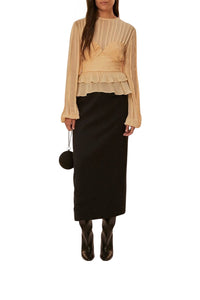 Midi skirt with back slit in cotton - Black