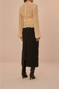 Midi skirt with back slit in cotton - Black