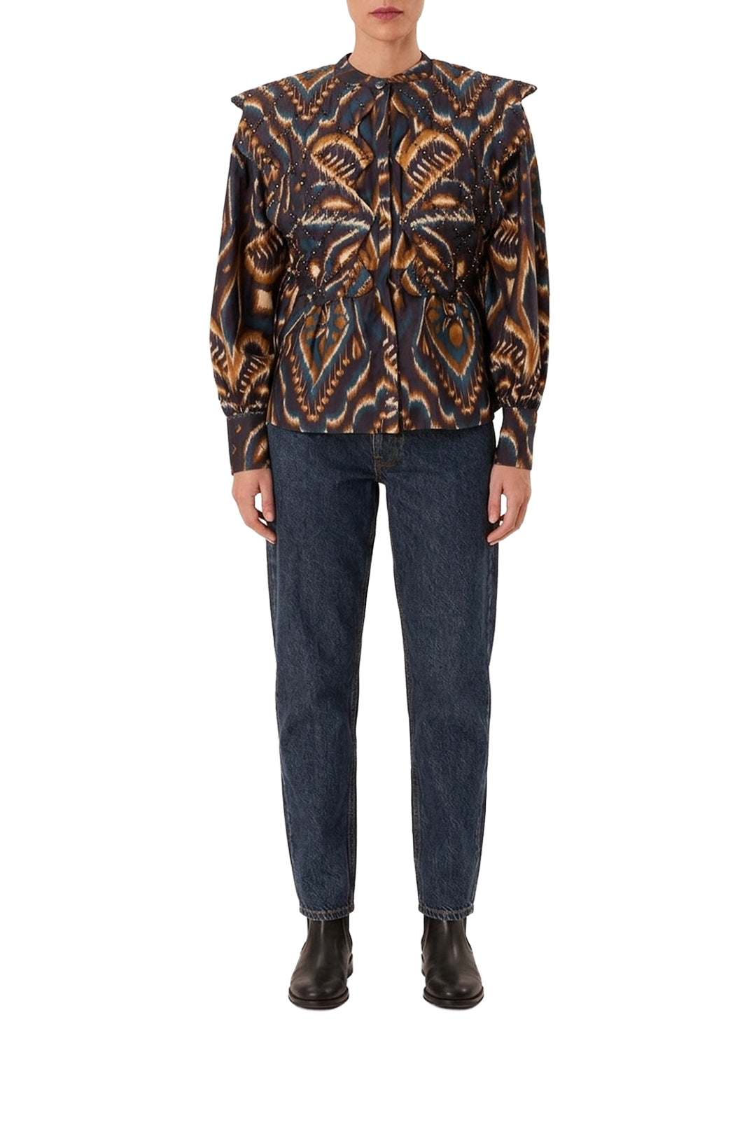 Blouse Ananas Ikat matelassée en coton - Bleu