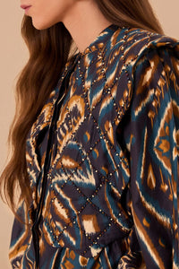 Blouse Ananas Ikat matelassée en coton - Bleu