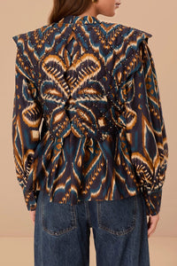 Blouse Ananas Ikat matelassée en coton - Bleu