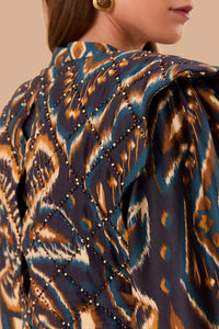 Blouse Ananas Ikat matelassée en coton - Bleu