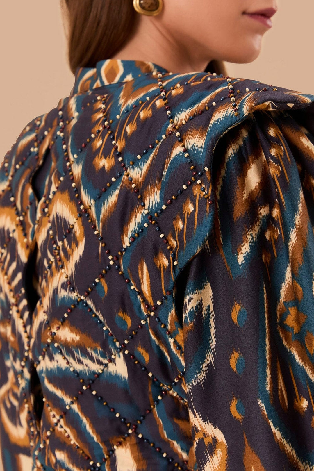 Blouse Ananas Ikat matelassée en coton - Bleu