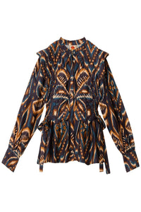 Blouse Ananas Ikat matelassée en coton - Bleu