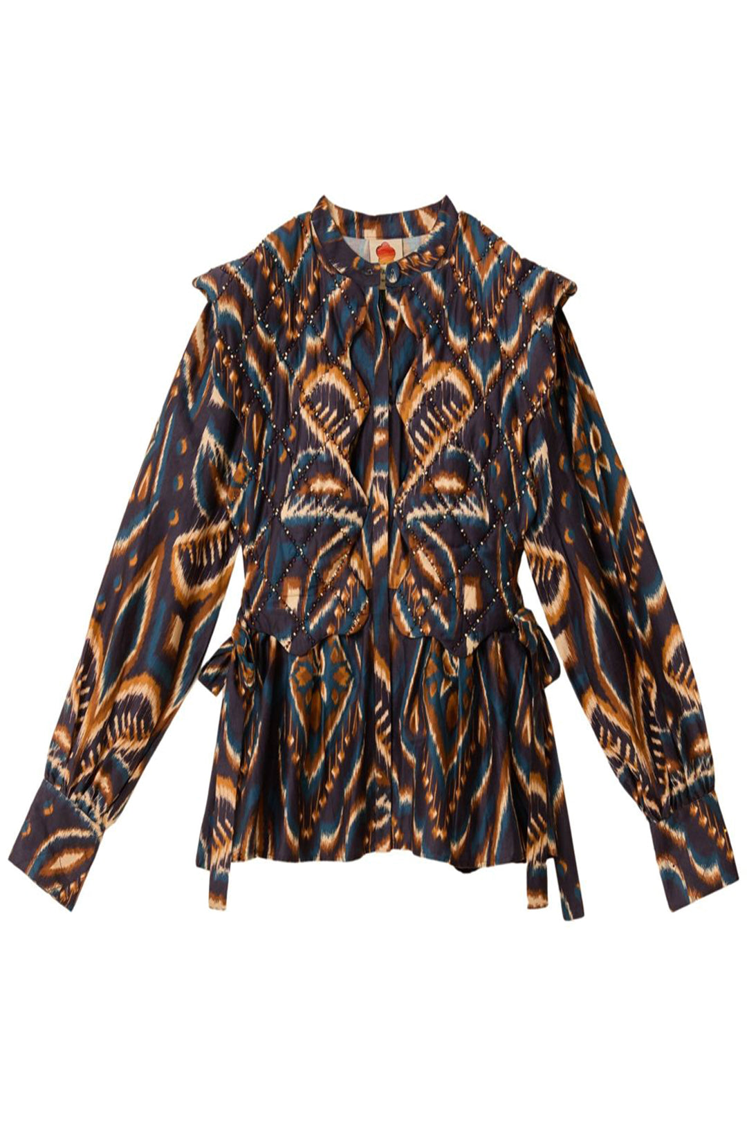 Blouse Ananas Ikat matelassée en coton - Bleu
