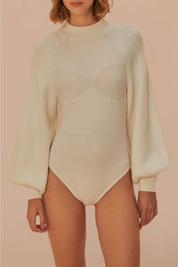 Open-back knitted bodysuit - White