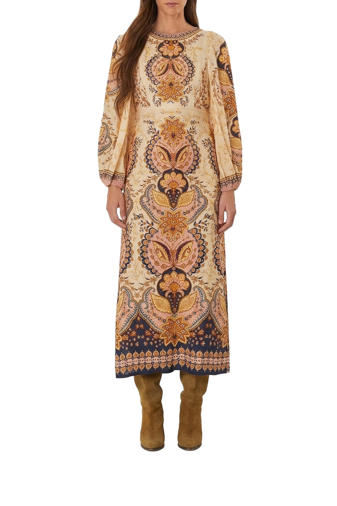 Boho maxi dress with puffed sleeves - Beige