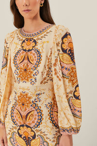Boho maxi dress with puffed sleeves - Beige