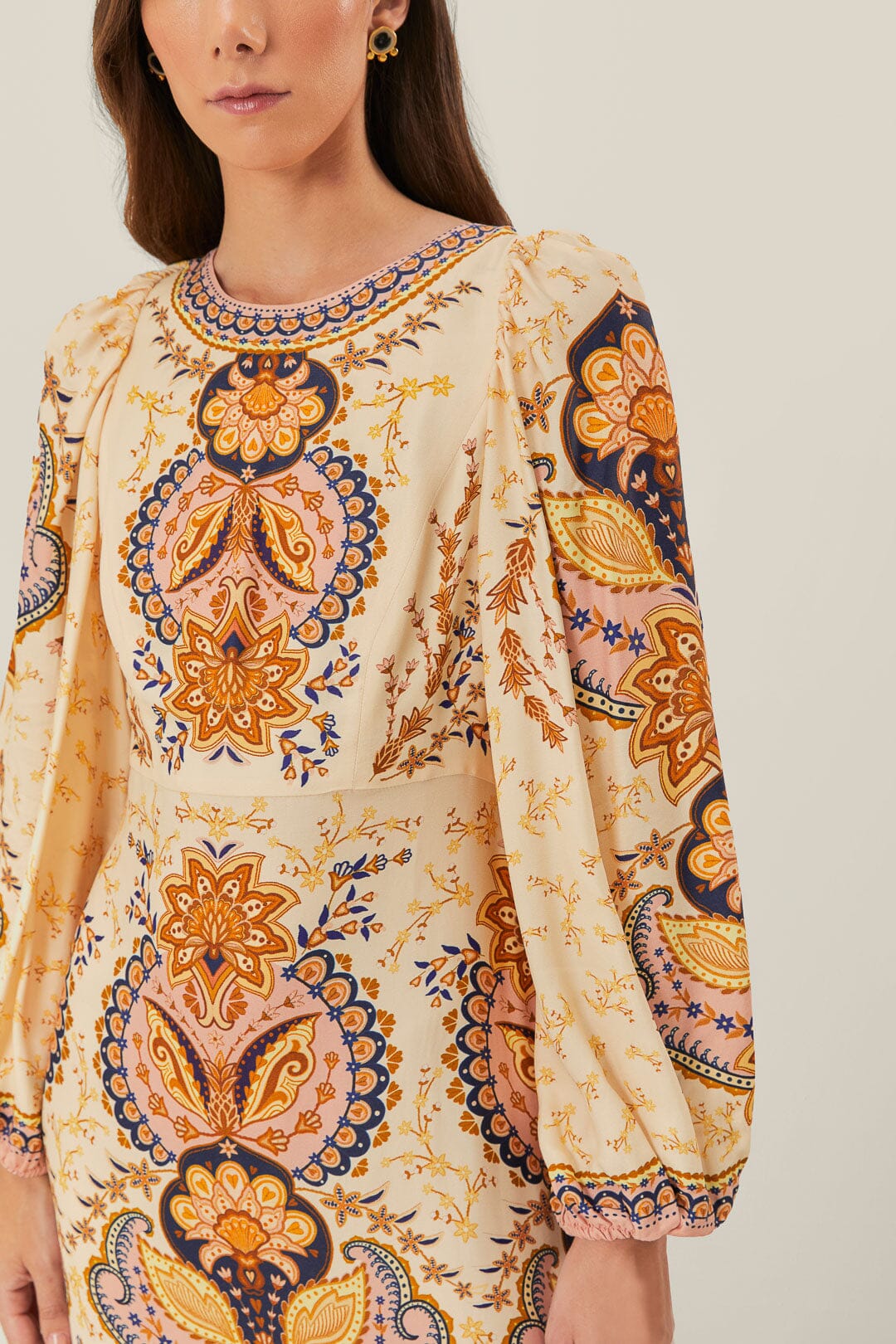 Boho maxi dress with puffed sleeves - Beige