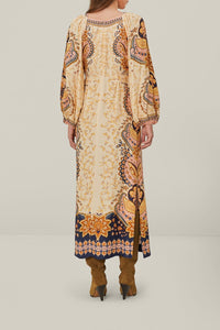Boho maxi dress with puffed sleeves - Beige