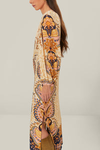 Boho maxi dress with puffed sleeves - Beige
