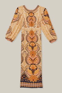 Boho maxi dress with puffed sleeves - Beige