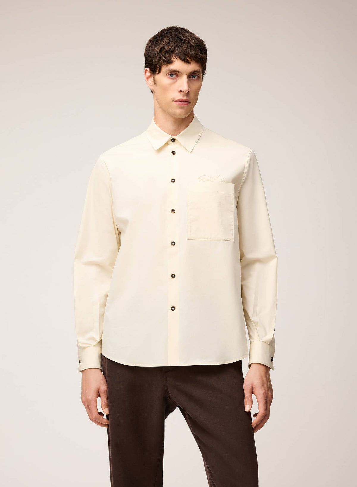 BUTTER POPELINE COTTON STRETCH SHIRT WITH EMBROIDERY