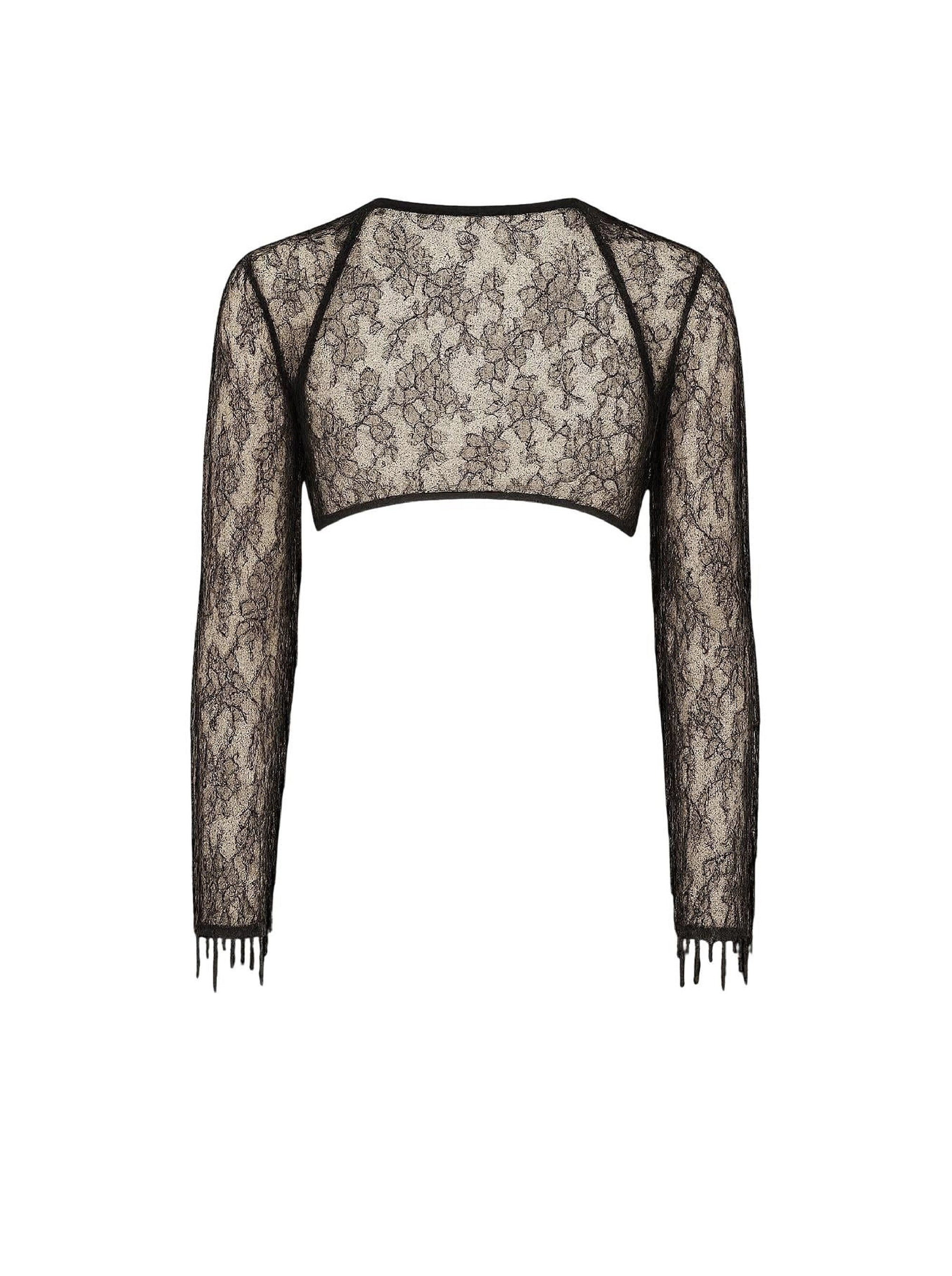 Boléro brodé transparent avec franges - Black