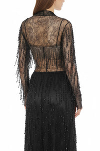 Boléro brodé transparent avec franges - Black