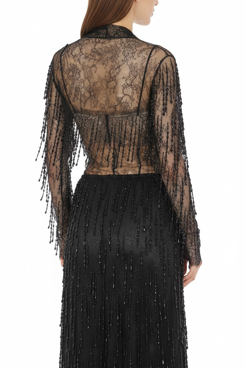 Boléro brodé transparent avec franges - Black