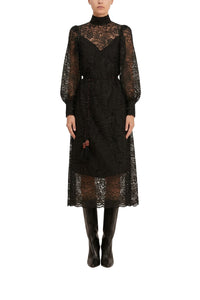 Robe midi en dentelle - Noir